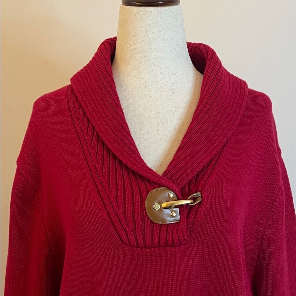 Lauren Ralph Lauren Red Shawl Collar Toggle Sweater Size 2X - Picture 2 of 6